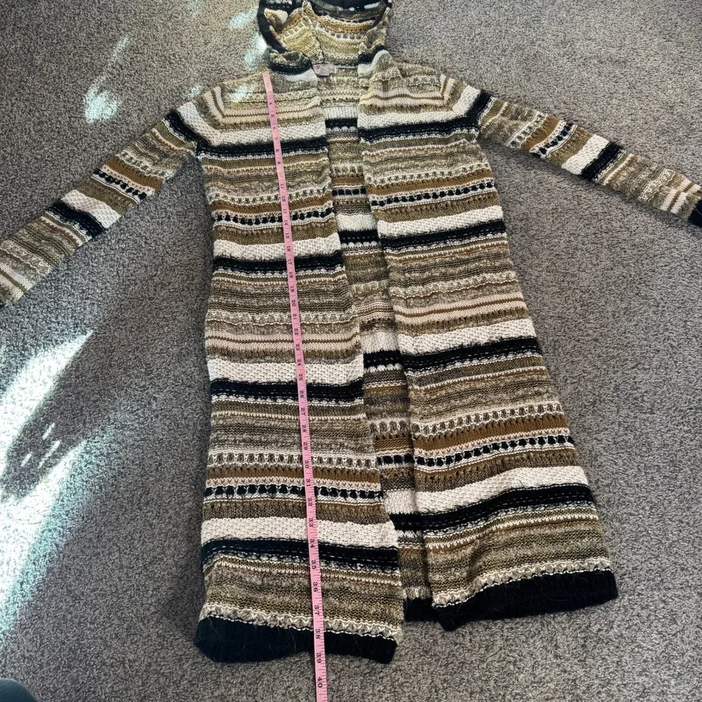 Forever‎ 21 Striped Hooded Open Front Long Cardigan Sweater Women Small